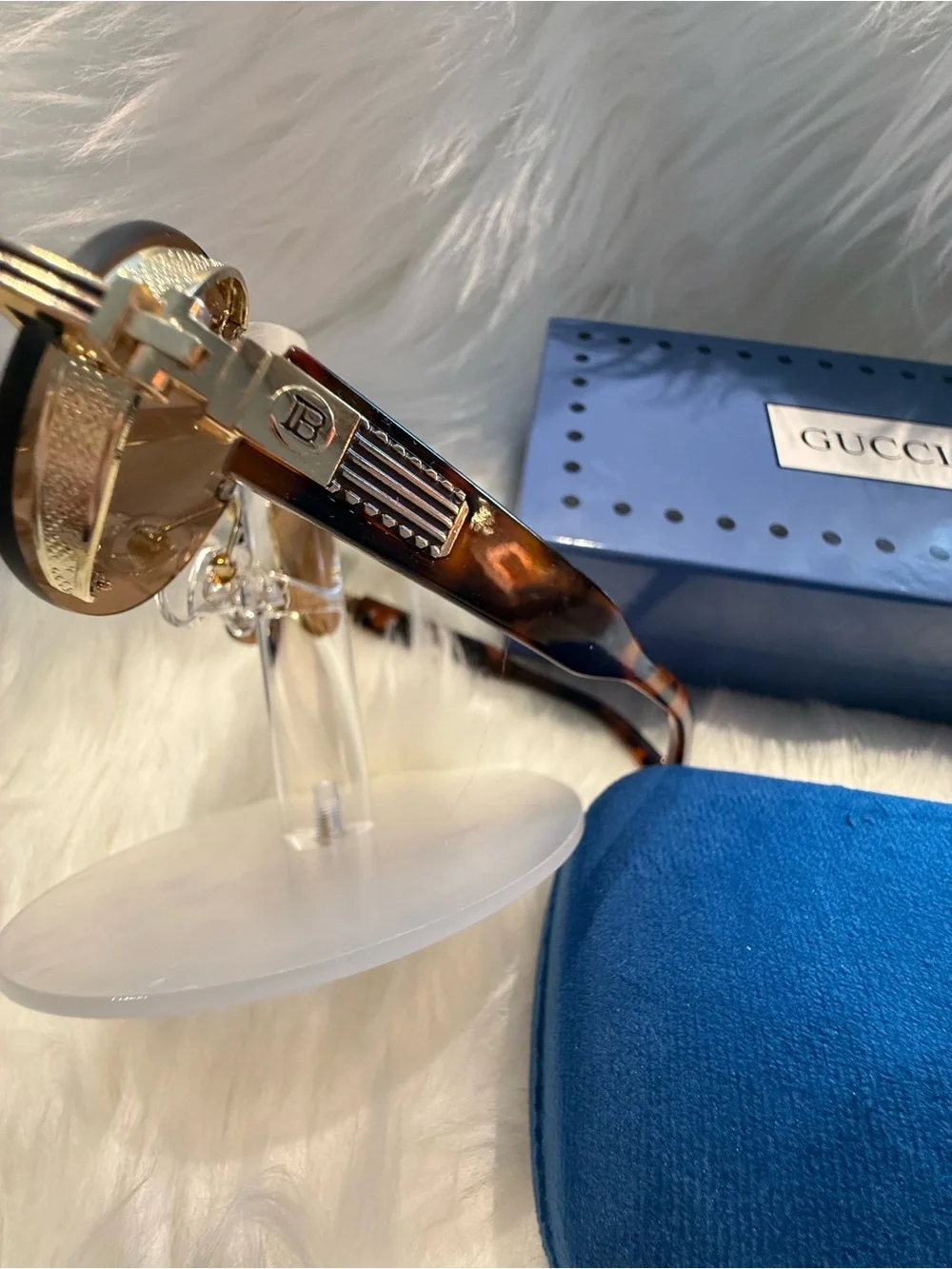 Gucci Rimless Oval Sunglasses with Brown Lenses and Gold Hardware